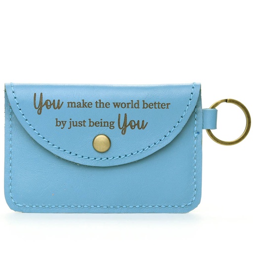 Inspirational Leather Card Holder Keyring | sky blue