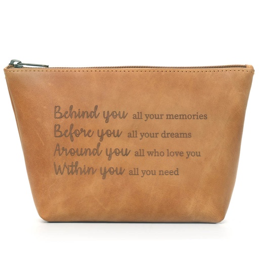 Inspirational Leather Makeup Bag | tan brown